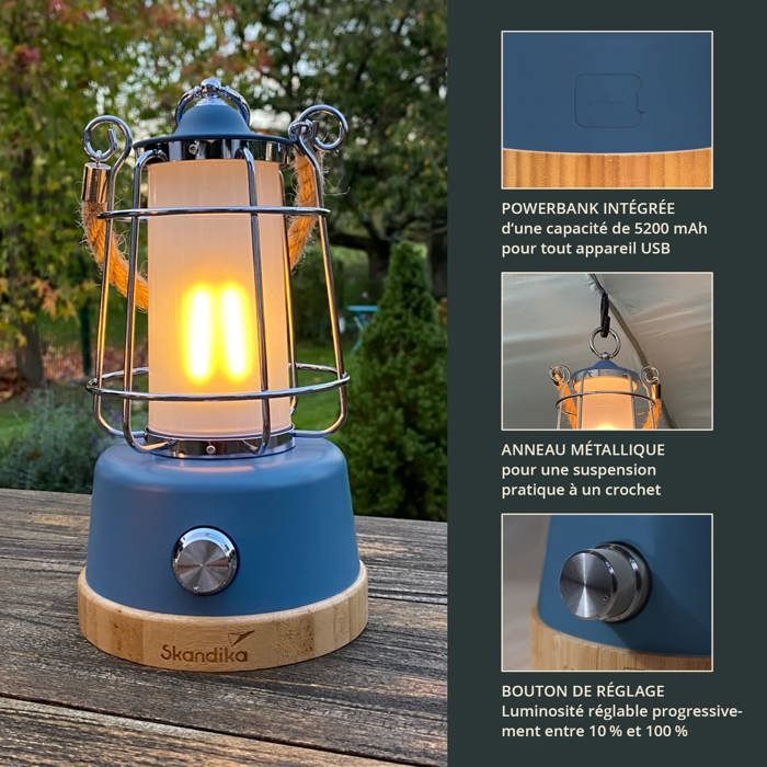 Lampe De Camping LED Solaire Rechargeable 1200mAh – Rétro, 3 Modes, COB, étanche IPX4