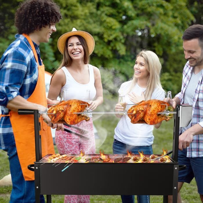 Tournebroche 80 Cm Inox Avec Moteur – Broche Rotative Automatique 10 Kg Max – Barbecue, Camping, Fêtes Extérieures