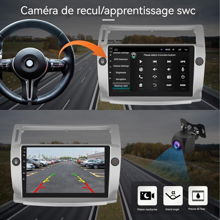 Podofo Autoradio 9 Pollici Per Citroen C4 2004-2009, Carplay Wireless, Android Auto, GPS, Bluetooth, 2G+64G, Con Telecamera Posteriore - 3