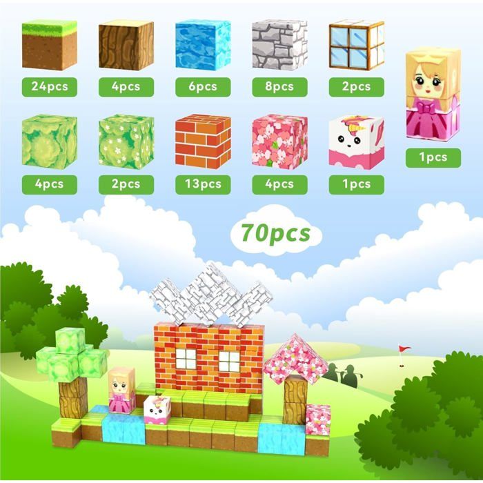 Yolla Loos Lot de 108 blocs de construction magnétiques - Mine magnétique - Portail magique - Carrelage magnétique - Jouet d'extérieur pour enfants - Jouet d'extérieur pour garçons et filles à partir