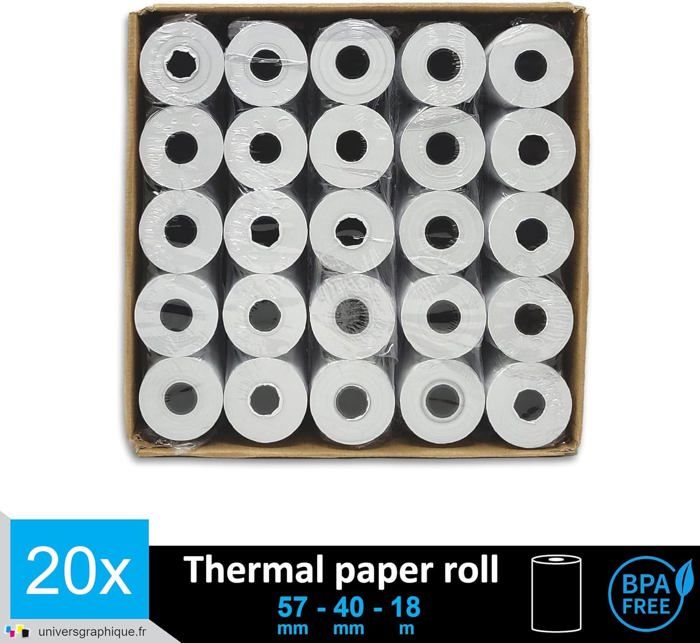 15 Rouleaux Papier Thermique CB - 57x40mm - Pour Terminal Paiement TPE
