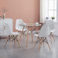 DORAFAIR Complet Verre Table et 4 Chaise de Salle à Manger Couleur Blanc Design Scandinave-0