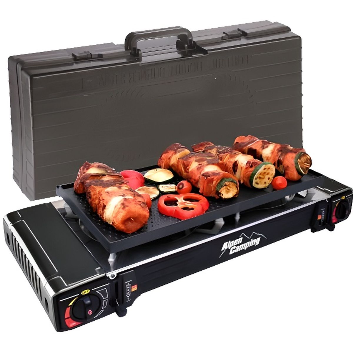 Plancha grill Gaz / réchaud 2 feux Piezo 5000W ALPENTECH 2en1 Portable