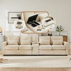 DRIPEX Canapé 4 places moderne en tissu de lin avec porte-boissons,Canapé fixe avec 4 coussins pour salon,bureau,Beige