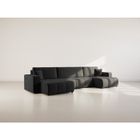 BEST MOBILIER Nicole - Canapé panoramique en U 7 places convertible avec coffre en tissu - Gris Anthracite