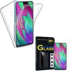 VCOMP Pour Samsung Galaxy A40 5.9" - Coque Silicone 360° protection intégrale Avant et Arrière - TRANSPARENT + 3x Films Verre Trempé