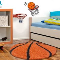 Tapis Enfant Basketball pour Chambre d'enfant Orange-Noir (100x100 cm Ronde)
