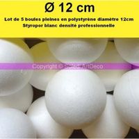 Lot de 5 boules pleines en polystyrène diamètre 12cm, Styropor blanc densité professionnelle - Unique