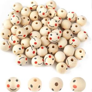 Perles Lot de 100 perles rondes en bois avec tête de poup