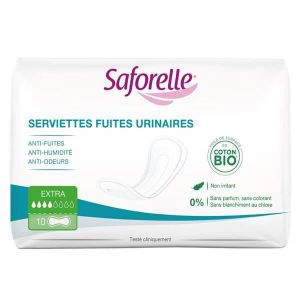 SERVIETTE HYGIÉNIQUE Saforelle Serviette Fuites Urinaire Extra Coton Bio 10 unités