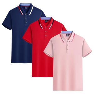 POLO Lot de 3 Polo Homme Ete Manches Courtes T-Shirt Elegant Couleur Unie Casual Top Respirant Tissu Confortable - Marine/rouge/rose