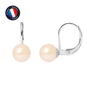 Boucles D'oreilles Dormeuses Perles De Culture Blanche - Plaqué Or 14 Carats, Pendantes, Neuf Avec étiquettes