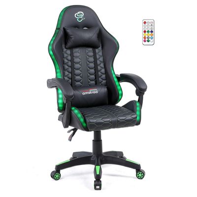 Amstrad AMS LED Fusion BK Fauteuil/Chaise de Bureau Gamer Noir avec éclairage LED 366 Effets   Télécommande