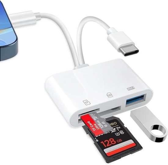 Adaptateur Lecteur Carte SD 3-en-1 Pour IPhone Et Android - USB-C, Lightning, SD/TF - Transfert Rapide Photo Vidéo