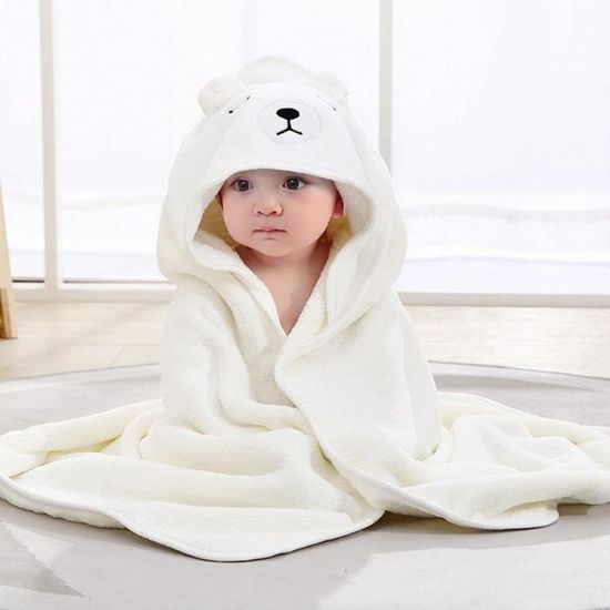 Sortie De Bain Bebe 0 2 Ans 80 x 80 cm Cape de Bain Bebe avec Capuche Coton Naturel Serviette Bebe Extra Doux Blanc