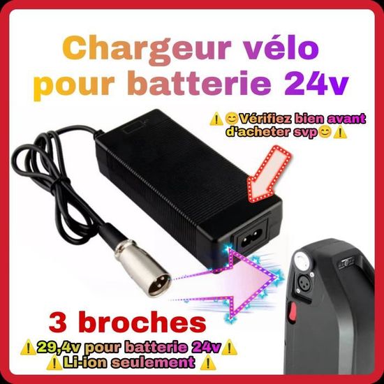 Chargeur vélo électrique 29,4v pour batterie 24v branchement XLR [3] BROCHES Chargeur de batterie de vélo rond