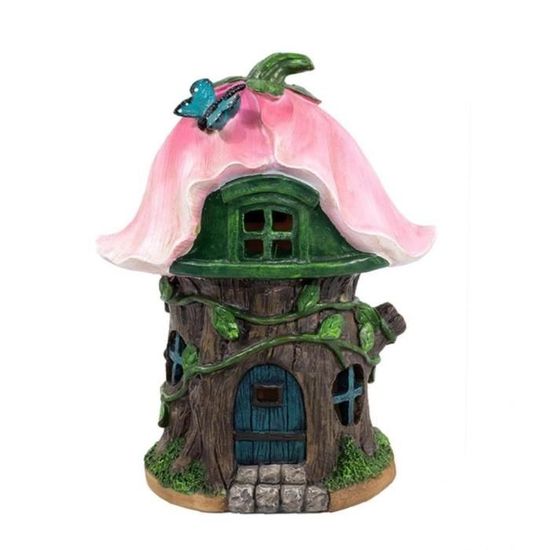 Statue de jardin solaire extérieure, arbre, maison de conte de fée