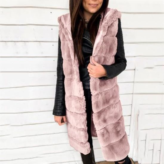 Gilet Femme TOPSHOP En Fausse Fourrure - Gris Brun Clair | Taille UK 10 | Occasion Très Bon État