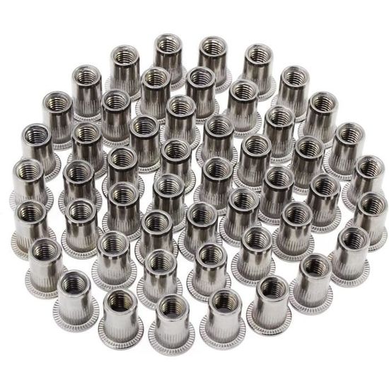 5 Broches Cheville Filetée Interne M6 - 10x25 Mm, Acier Carbone, Chanfreinage Plat
