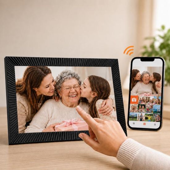 Cadre Photo Numérique 10,1 Pouces WiFi - Écran IPS Tactile HD 1280x800 - Mémoire 32 Go - Partage Instantané Via App - Cadeau Pour Famille
