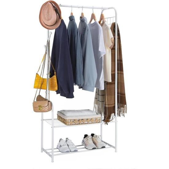 Portant à Vêtements Vintage Avec 3 Étagères Et 4 Crochets - Organisateur De Coin Noir Multifonction