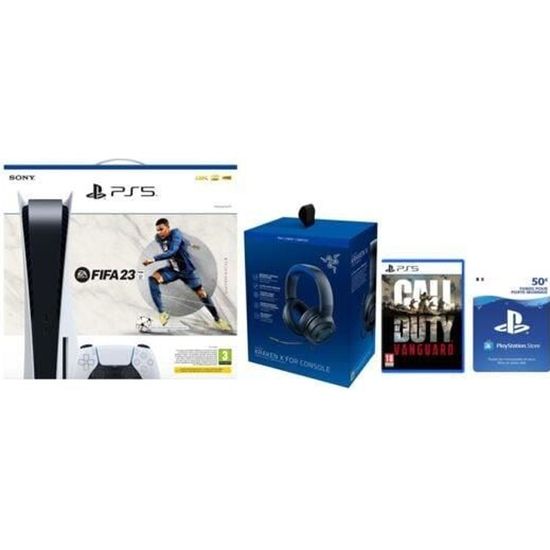 Pack Console PS5 Standard FIFA 23 + Jeu PS5 Call of Duty Vanguard + PSN 50 + Casque KRAKEN