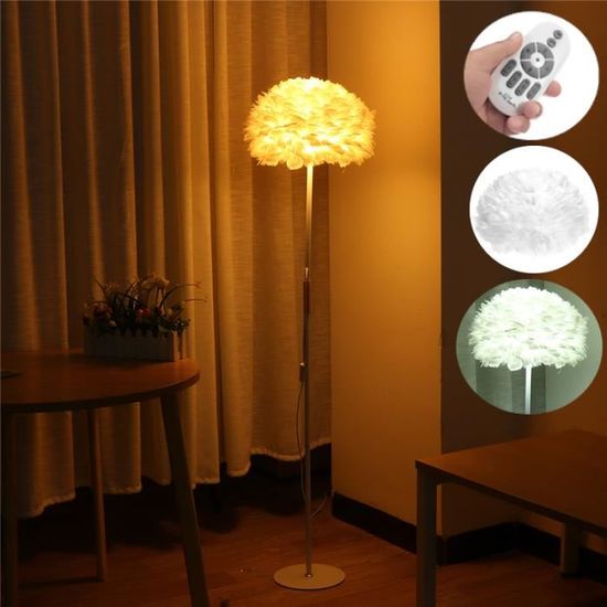 Lampadaire salon sur pied - plume - Ø 40 cm x H 150 cm - avec télécommande 2.4G et ampoule E27 - couleur dimmable