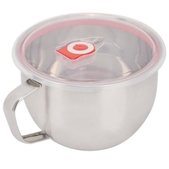 Bol Ramen Acier Inoxydable 1200ml Avec Minuterie - Design Chien Mignon, Couvercle, Poignée