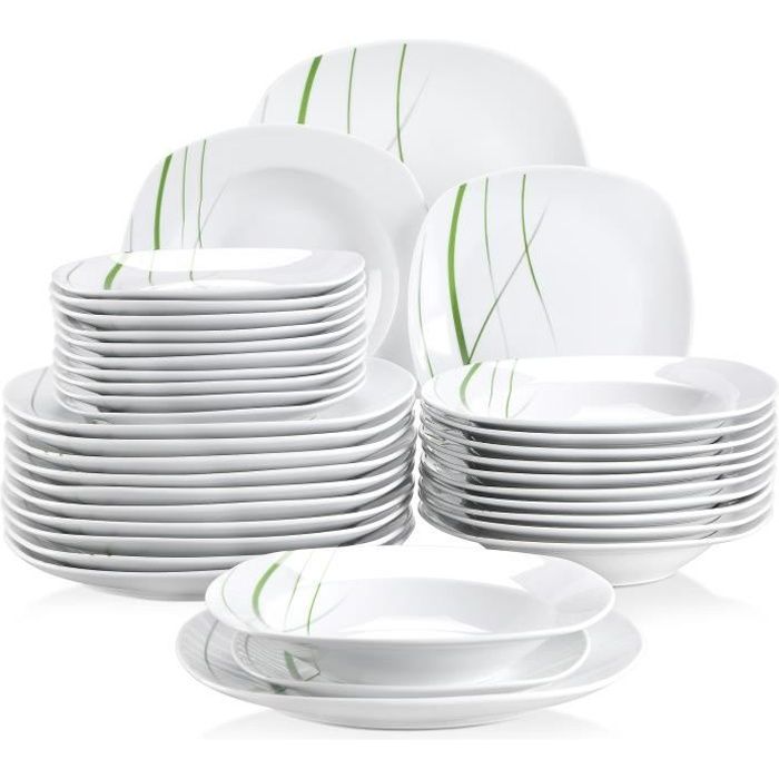 Veweet AVIVA 36pcs Assiettes Service de Table Pocelaine Assiettes Plates Assiette Creuse Assiette à Dessert Vaisselles