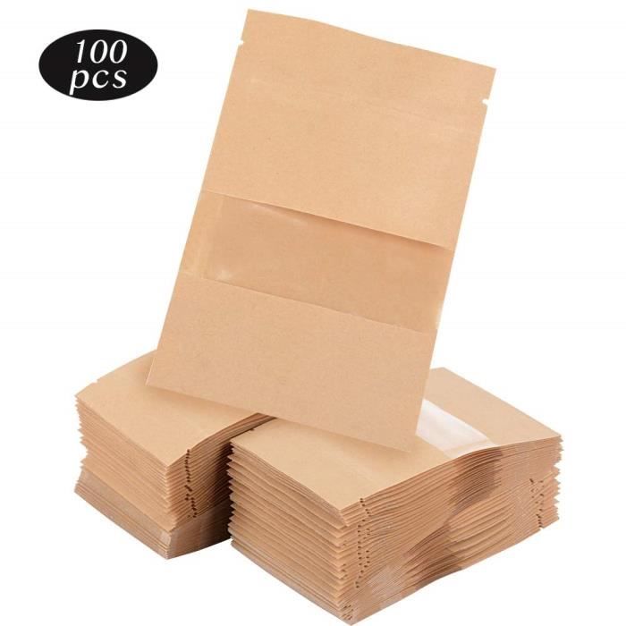 100pcs Sac Sachets en Kraft Papier 9 X 14cmcm avec Fermeture Zip Vintage pour Semences ou Bonbons