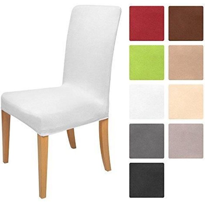 Beautissu Housse Mia pour chaise 45x45cm - Blanc - Elegante moderne - Coton - Bi-Elastique - OEKO-TEX