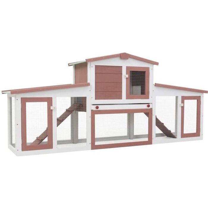 Clapier cage à lapins rongeurs poulailler pour petits animaux de compagnie large d'extérieur Marron et blanc 204x45x85 cm Bois