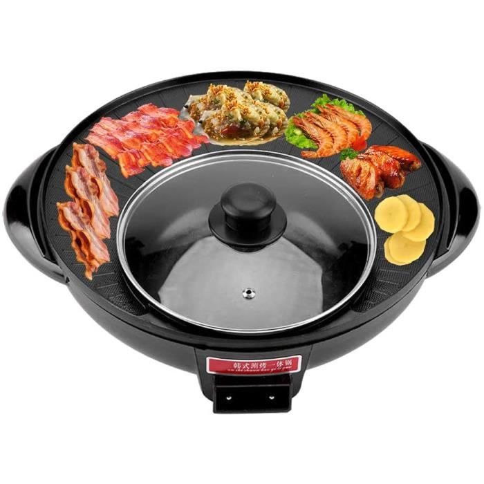 2 en 1 Fondue Electrique Hot Pot BBQ Appareil Fondue Chinoise Service à Fondue Poêle Electrique pour Barbecue Thaï Capacité...