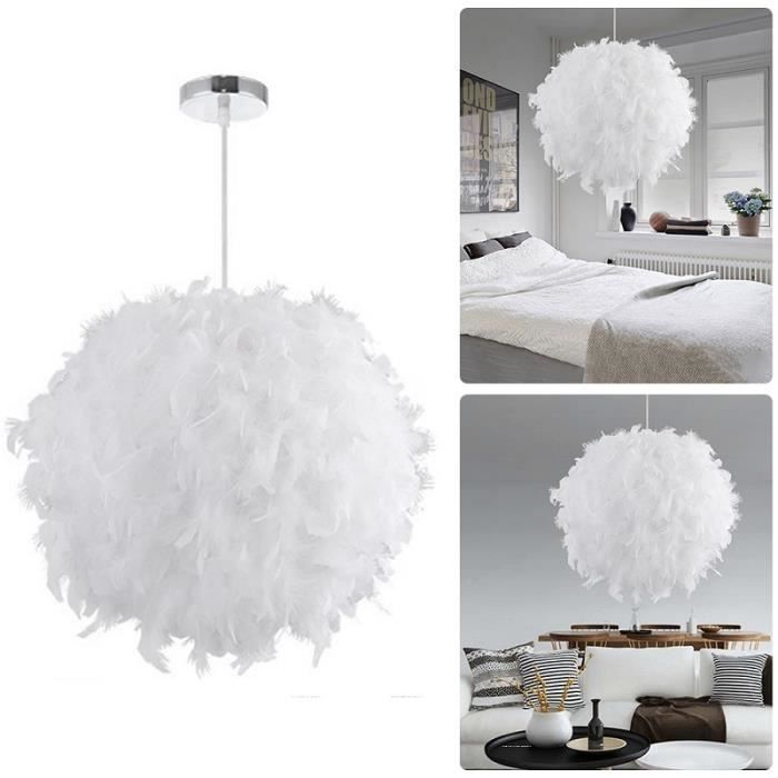 Plafonnier suspension en plumes au créatif, luminaire de plafond romantique-30cm-Blanc