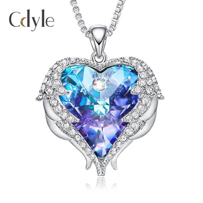 Collier Femme Argent,Collier Cœur de Mer,Collier Clavicule en Cristal Aile d'Ange Femme-Violet-16