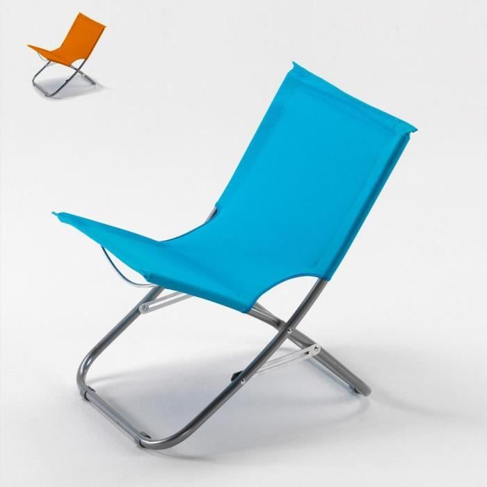 Chaise de plage transat pliante fauteuil piscine acier Rodeo, Couleur: Bleu