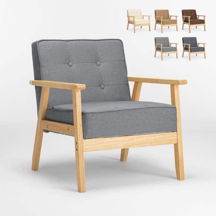 Fauteuil en bois au design scandinave vintage avec accoudoirs Hage, Couleur: Gris