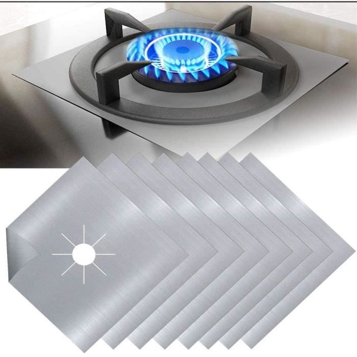 CACHE PLAQUE REN 8Pcs Plaque de Cuisson agrave Gaz Protection en Teacuteflon Argent Plaque Cuisson Gaz Protection Gaziniere Gaz 98