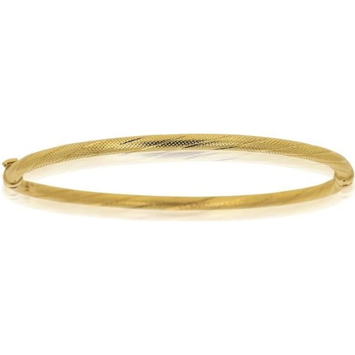 Bracelet Jonc Rigide Torsadé Mat Et Brillant En Or Jaune 18 Carats