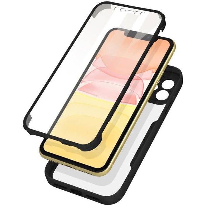 Coque iPhone 11 Dos Plexiglas Avant Polymère Coins Renforcés Contour noir Noir