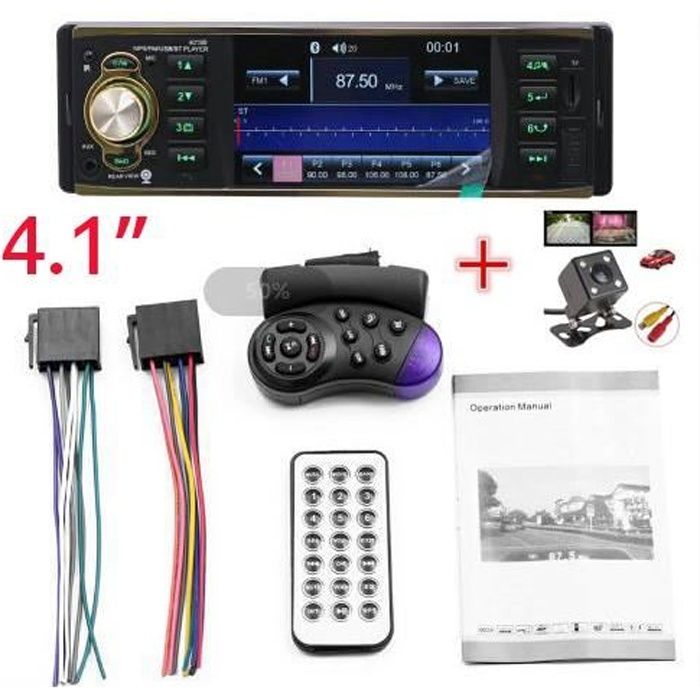Autoradio Bluetooth 4019B 4,1- Écran 1 DIN Voiture Radio MP5 lecture Multimédia FM AUX USB/TF avec Télécommande+Caméra de Recul