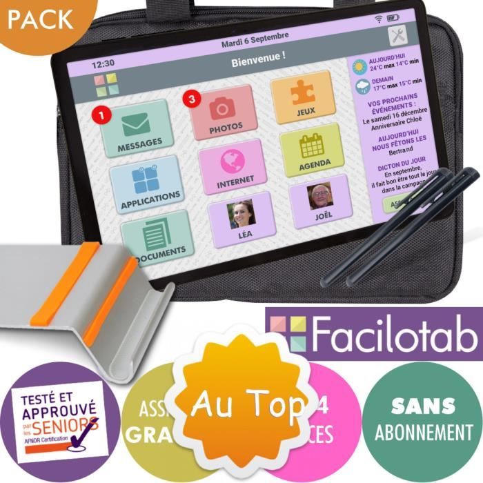 Pack Facilotab L Galaxy - WiFi/4G - 32 Go - Android 10 - Marque SAMSUNG - Support, Sacoche - Tablette simplifiée pour Seniors 10,4
