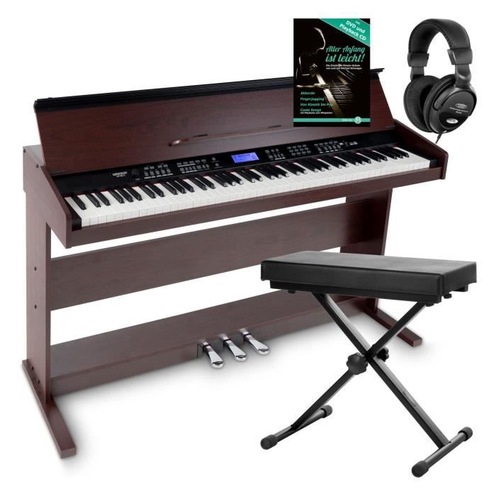 Piano numérique - Funkey - DP-88 II brun set avec banquette de synthé, casque, méthode d'apprentissage