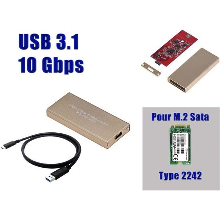 Boitier Aluminium USB 3.1 Pour SSD M.2 (M2 NGFF) POUR FORMAT 2242