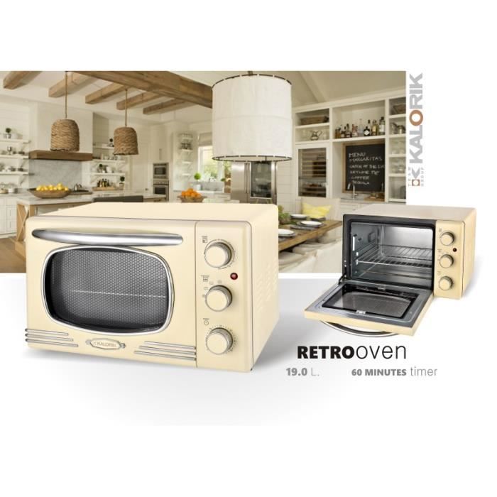 Four mini á pizza multifonctiones rétro creme blanche 1300 W