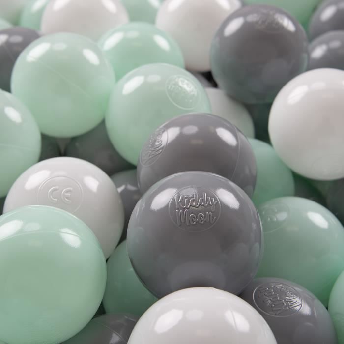 KiddyMoon 100 ∅ 7Cm Balles Colorées Plastique Pour Piscine Enfant Bébé Fabriqué En EU, Blanc-Gris-Menthe