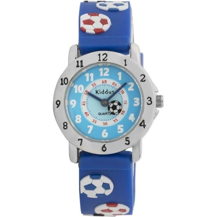 Montre garçon pour enfants, caisse-cadeau, FOOTBALL, résistant à l'eau, quartz mécanisme Seiko, batterie Sony, Kiddus RE0270