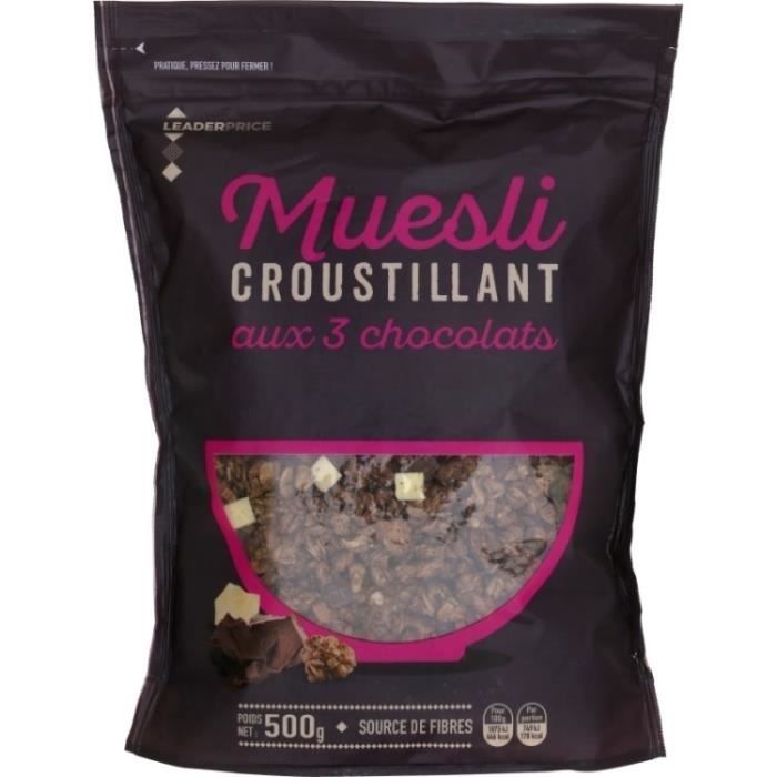 Muesli 3 chocolats 500g Leader Price