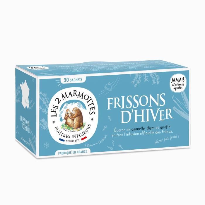Les 2 Marmottes - Infusion -Frissons d'Hiver- 30 sachets - Thym, cannelle & Girofle - Made In France - Sans arômes ajoutés