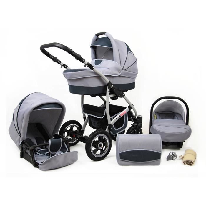 Lux4kids Poussette combinée Landau roues pivotantes Poussette Canne Nacelle Accessoires Larmax Silver 2en1 sans siège bébé